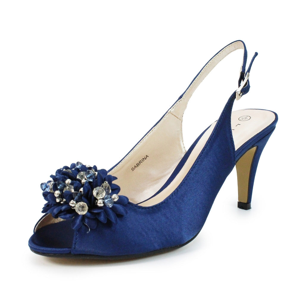 Lunar Sabrina Navy Blue Satin Slingback Court Shoes – Wallace