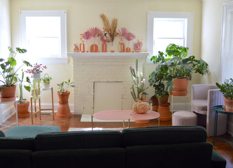 Our living room - how we used plants and dried florals to transform our favorite space for Fall!