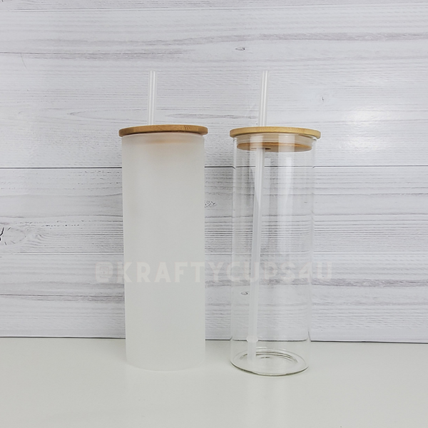 Clear Colorful Handle Square Glass Cup With Bamboo Lids And Straw