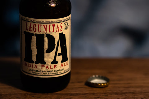 Lagunitas IPA bottled beer in dark setting 