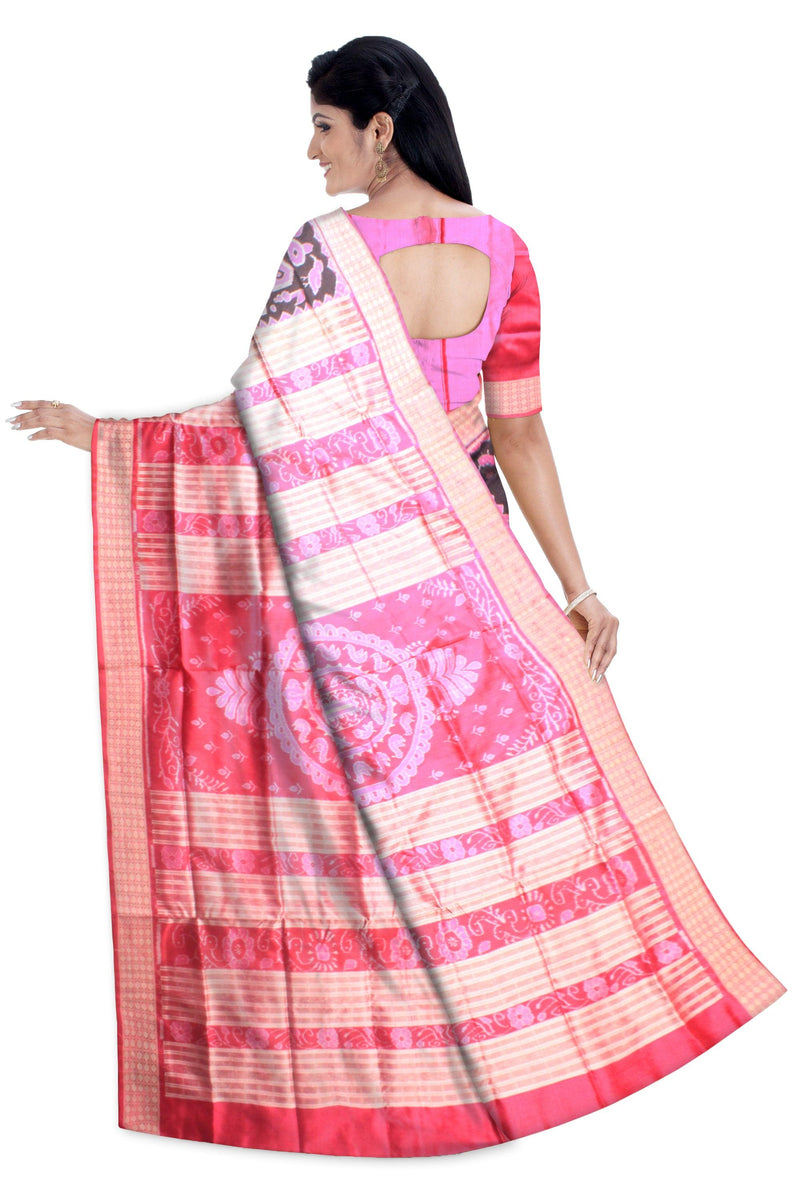 The royal elephant pata saree in black and pink color with blouse piece.