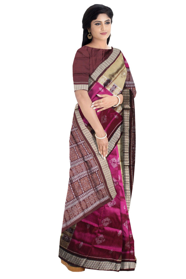 DIFFERENT PARTY COLLECTION PINK AND GOLDEN COLOR BANDHA WITH PASAPALI DESIGN PATA SAREE, WITH BLOUSE PIECE.