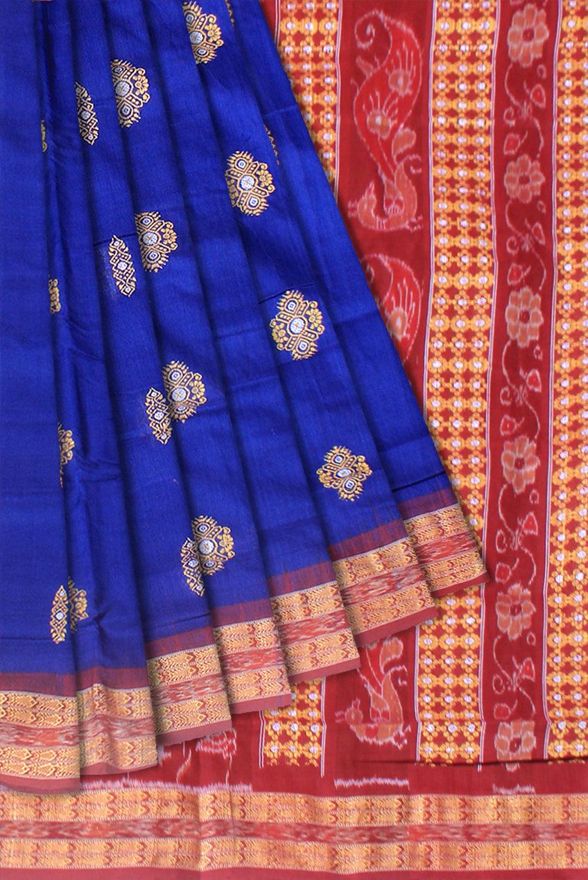 Bandha design of Samblpuri cotton saree in blue and maroon color, with ...