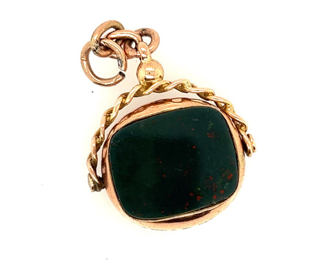 Antique Carnelian and Bloodstone 9ct Rose Gold Spinner Pendant Chester Circa 1914