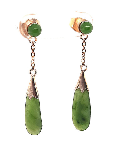 Nephrite Jade & Gold Plated Dangle/Drop Earrings