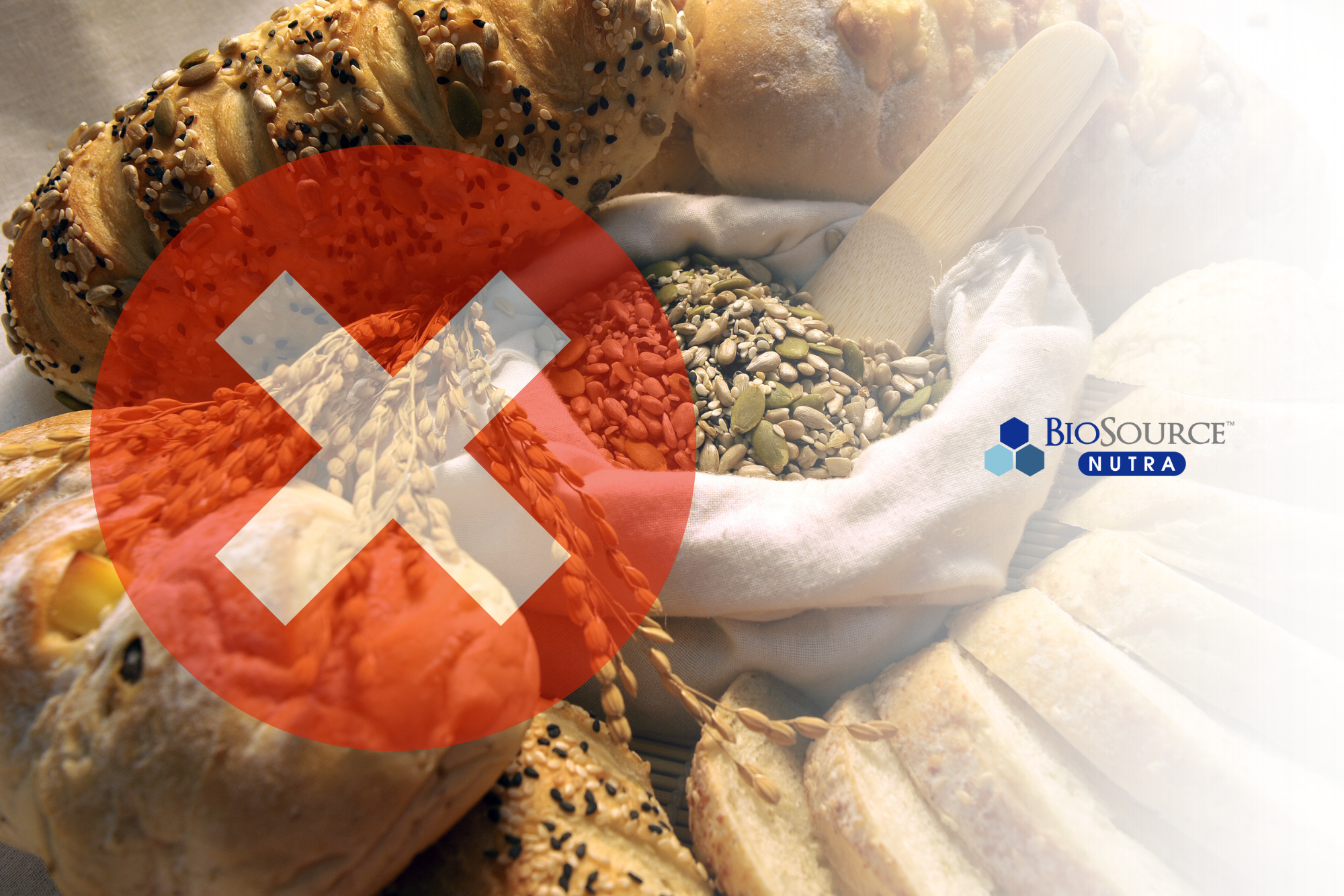 A variety of breads and grains with a red x over it