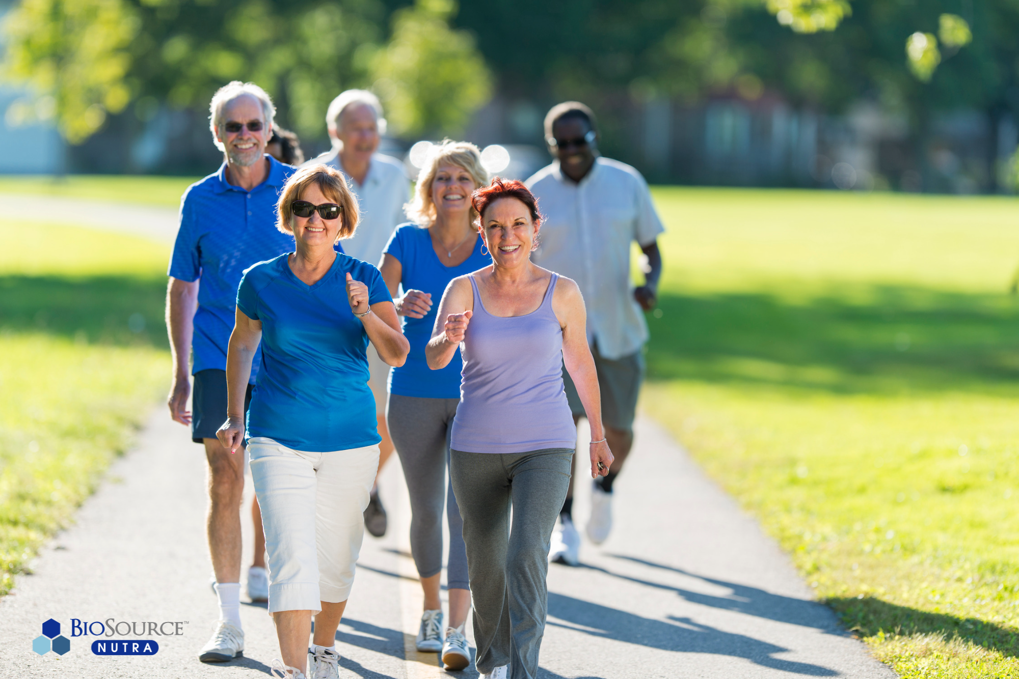 A group of people are walking for exercise