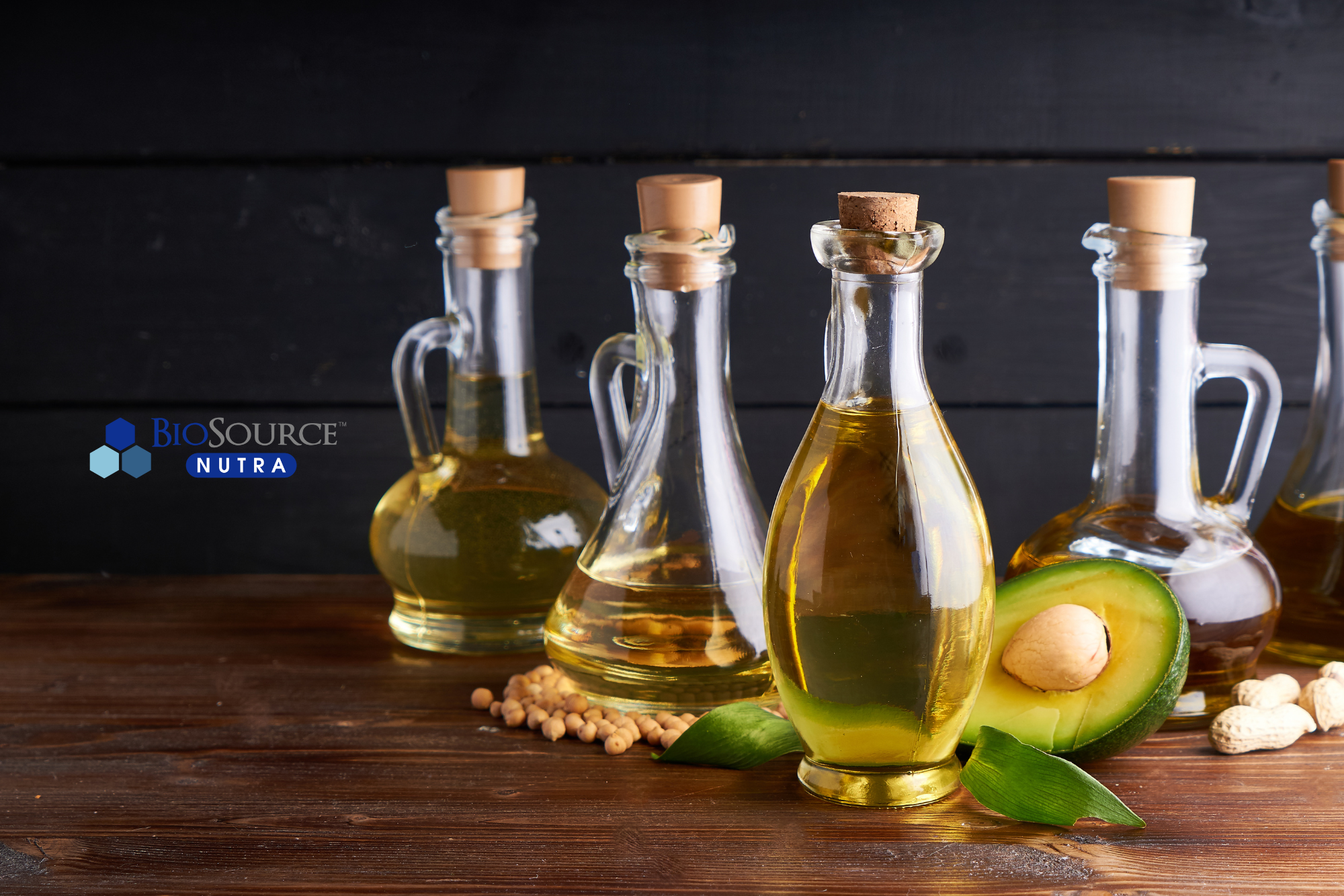 A variety of cooking oils in glass jars