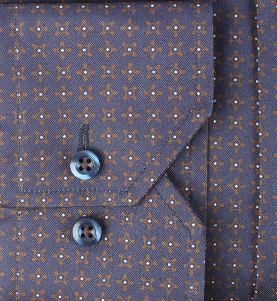 Navy and Brown Optical Pattern Two Fold Super Cotton Shirt
