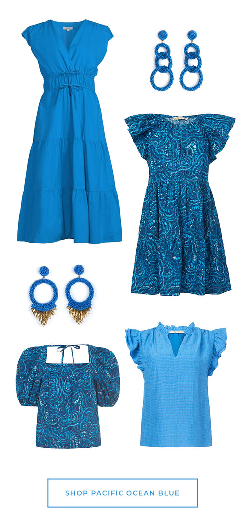 Shop Trending Pacific Ocean Blue Styles | Top Fashion Color Trends for Spring & Summer 2023 | French Cuff Boutique 