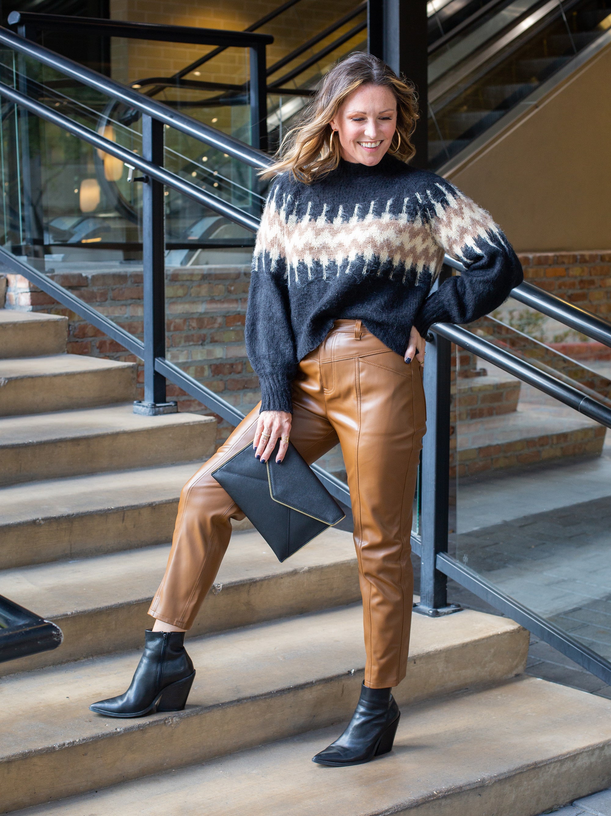 Designer Rebecca Minkoff Cozy Sweaters, Rebecca Minkoff Leather Pants, and Booties at French Cuff Boutique