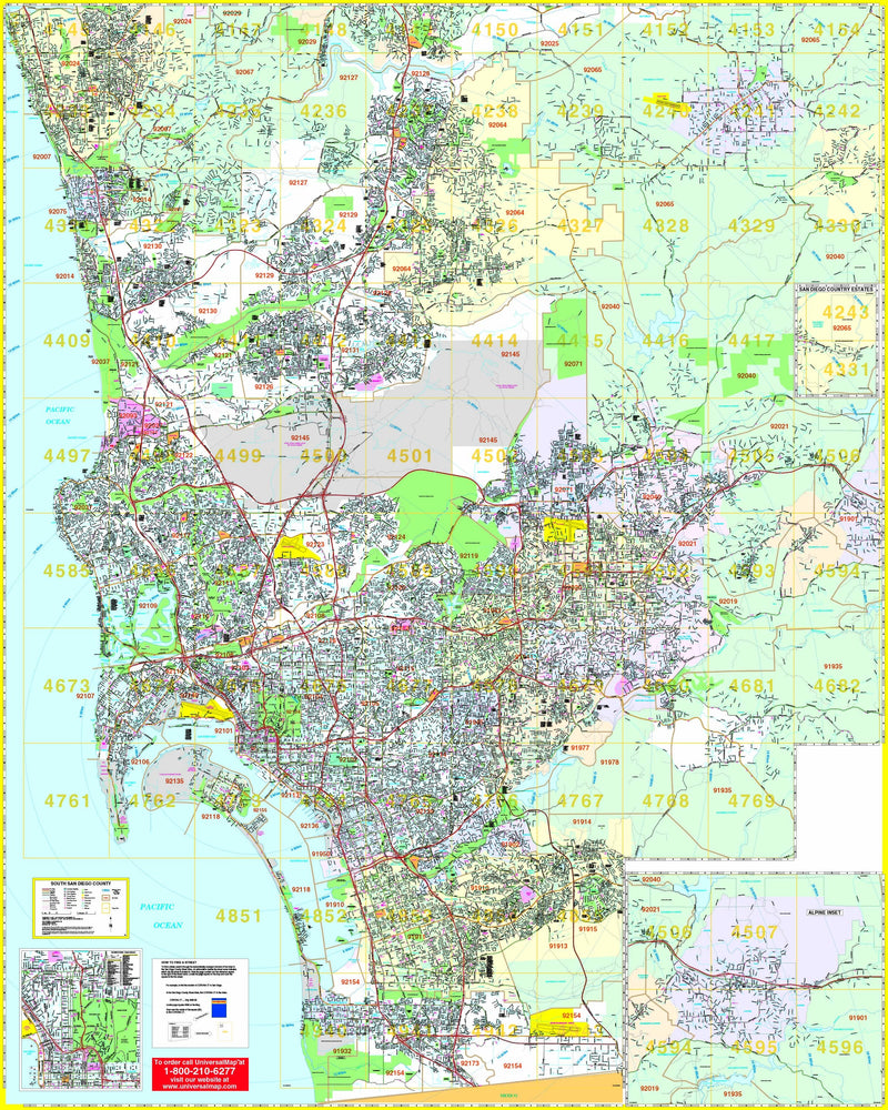 San Diego, CA South Wall Map | Maps.com.com