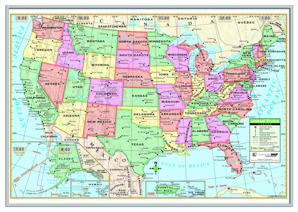 US Primary Framed Wall Map (Silver)