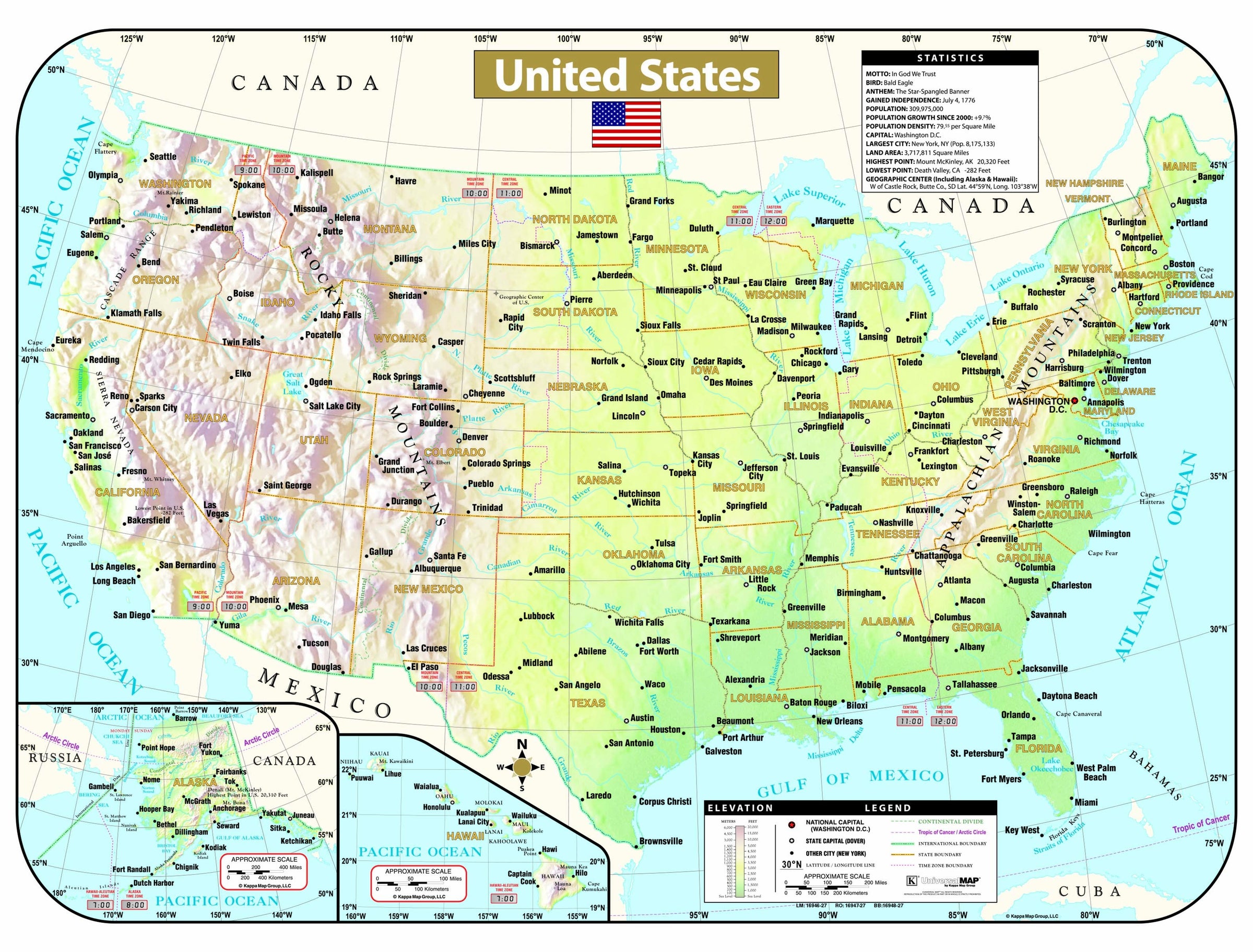 United States Shaded Relief Wall Map