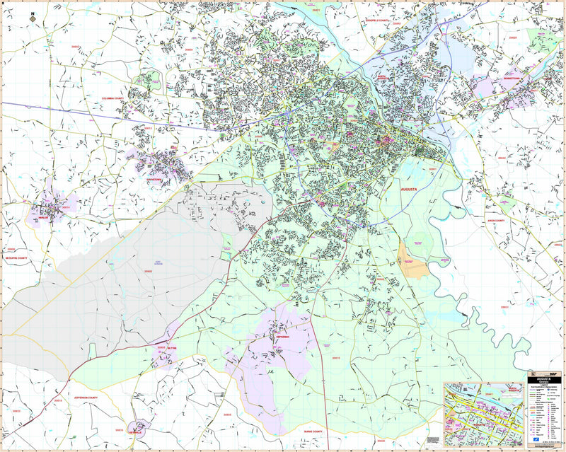 Augusta, GA Wall Map | Maps.com.com