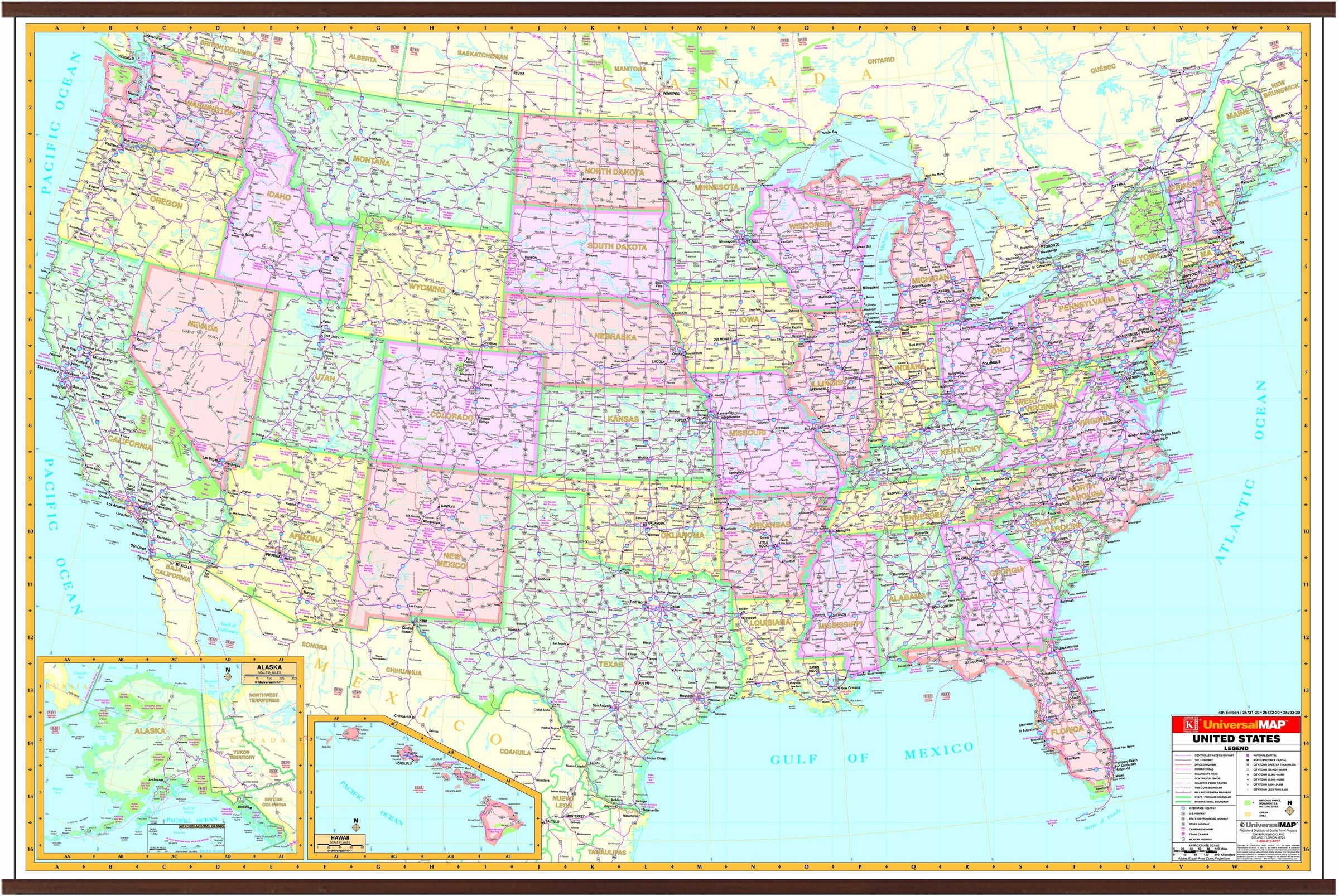 us interstate wall map 194 00 sku ka2573230 the united states wall map measuring 60 x 42 5 w x 3 6 h is published by universal map provides inset maps of alaska and hawaii includes a scale of 1 approximately 50 miles printed on a