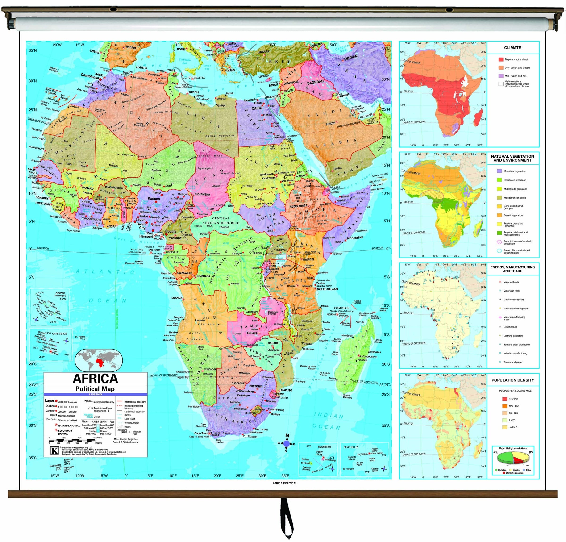Africa Advanced Political Classroom Wall Map on Roller w/ Backboard ...