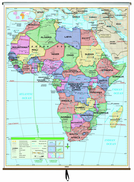 Africa Essential Classroom Wall Map on Roller | Maps.com.com