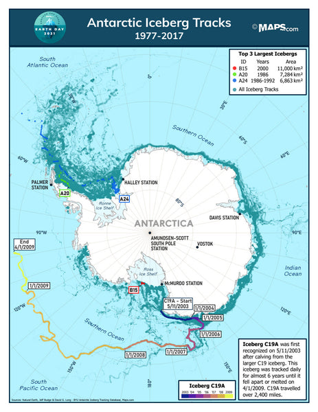 Antarctic Iceberg Tracks Map | Maps.com.com