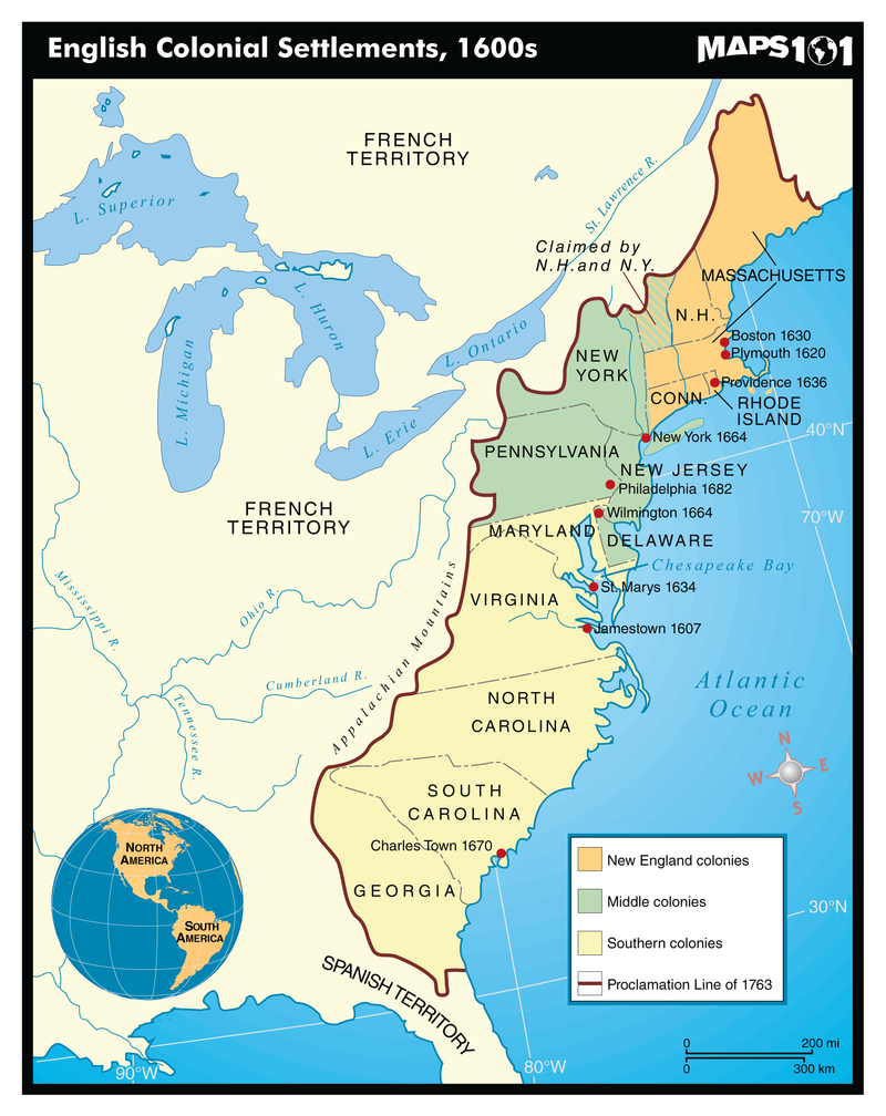 Map Of Colonial America 1600s 3023