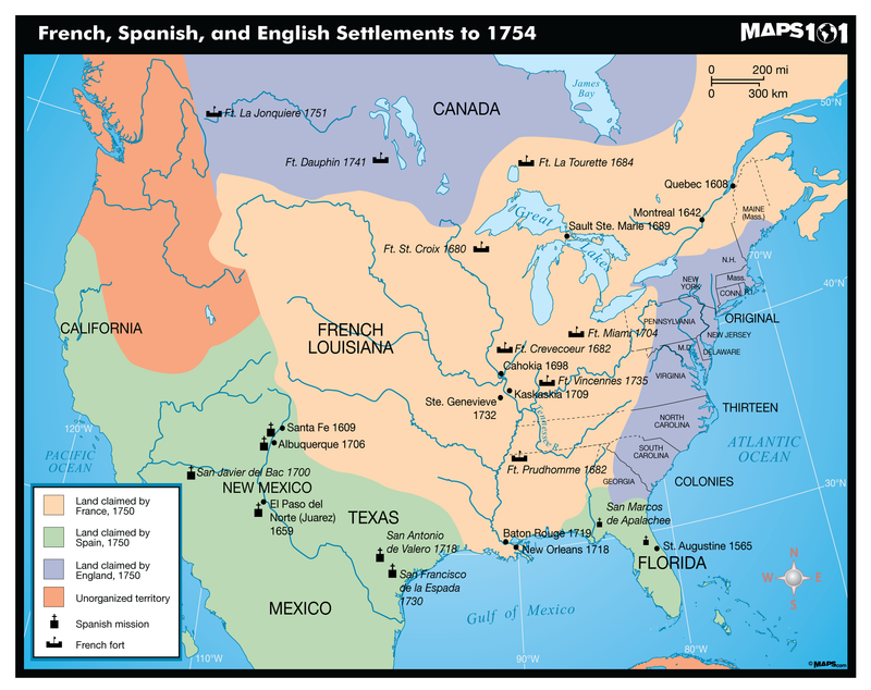 french-spanish-and-english-settlements-to-1754-map-maps