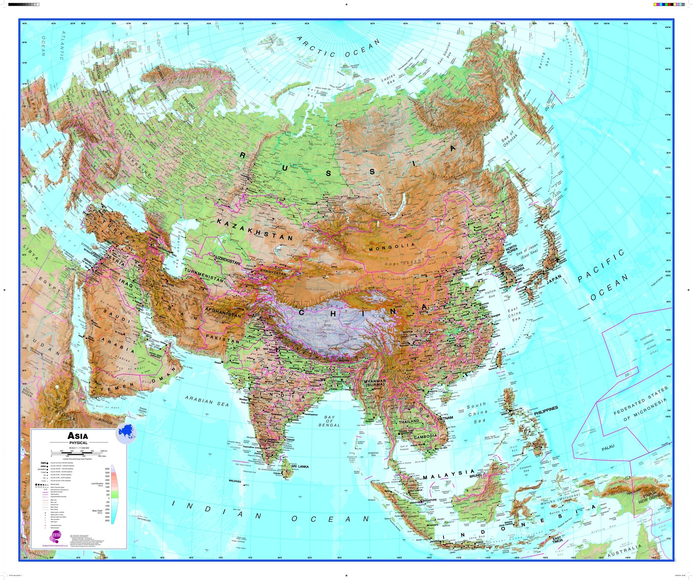 Asia Wall Map , Physical | Maps.com.com