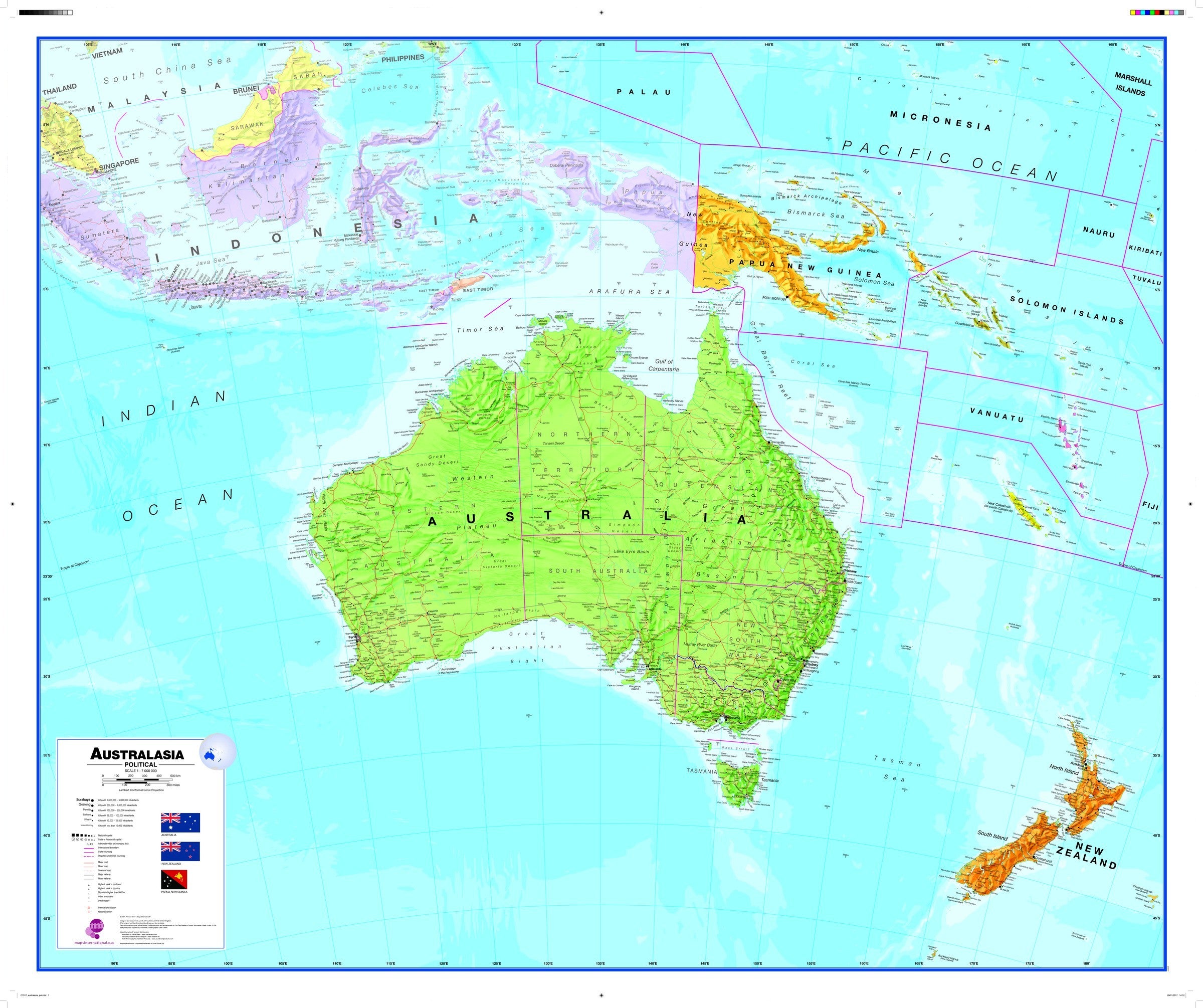 Australasia Wall Map , Political | Maps.com.com