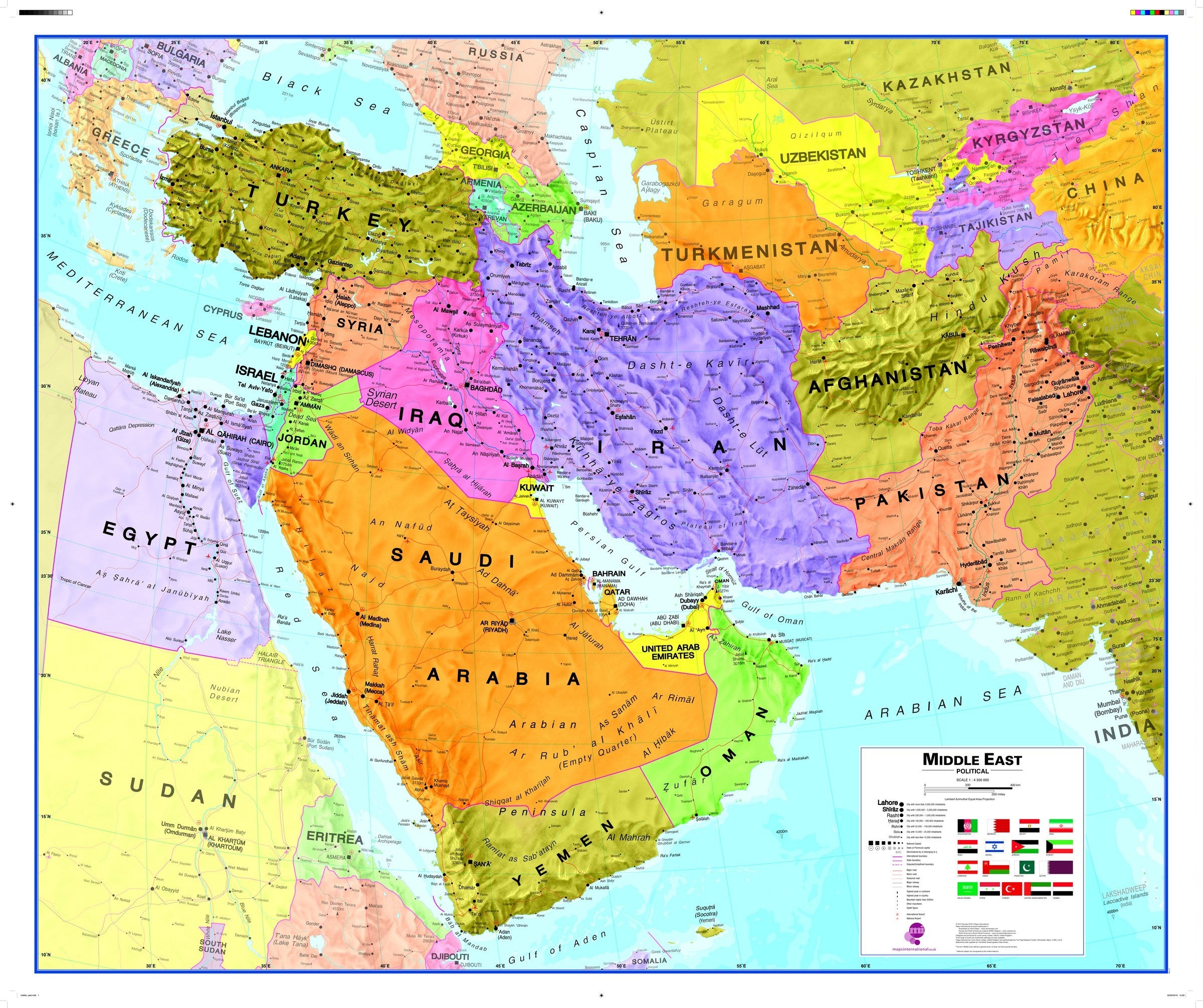 Middle East Wall Map Political