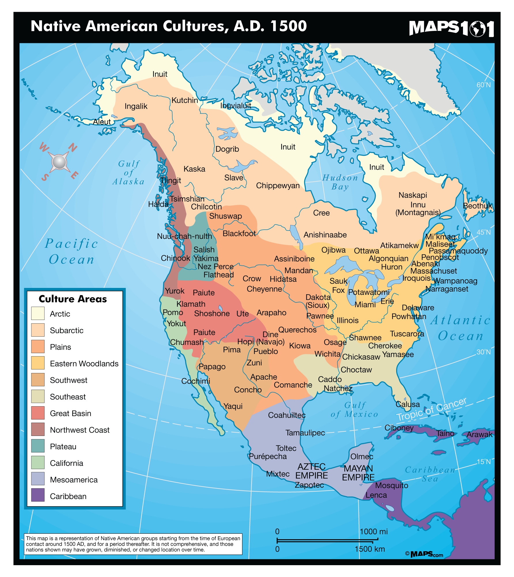 Native American Cultures Map 1500 