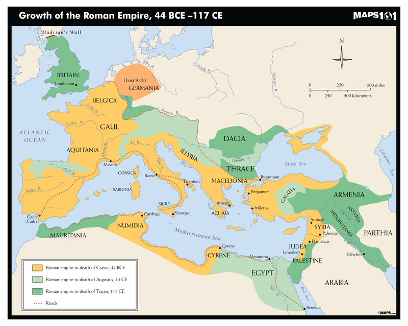 Growth of The Roman Empire, 44 BCE-117 CE Map | Maps.com.com