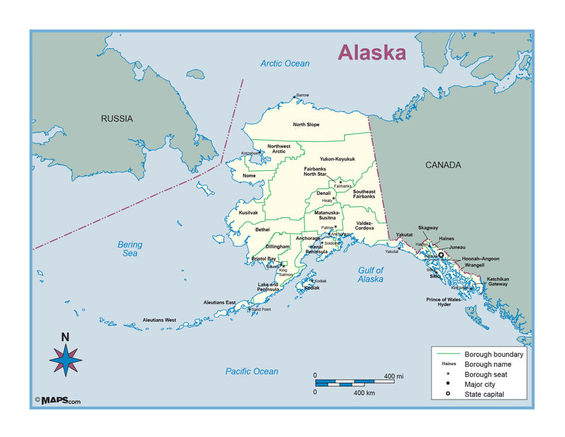 Alaska County Outline Wall Map | Maps.com.com