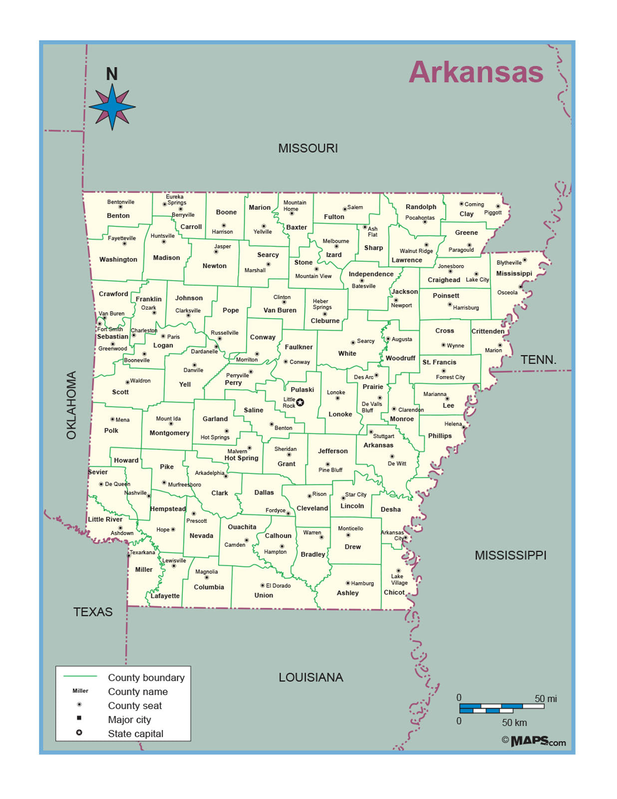 Arkansas County Outline Wall Map   SCO AR 2400x 