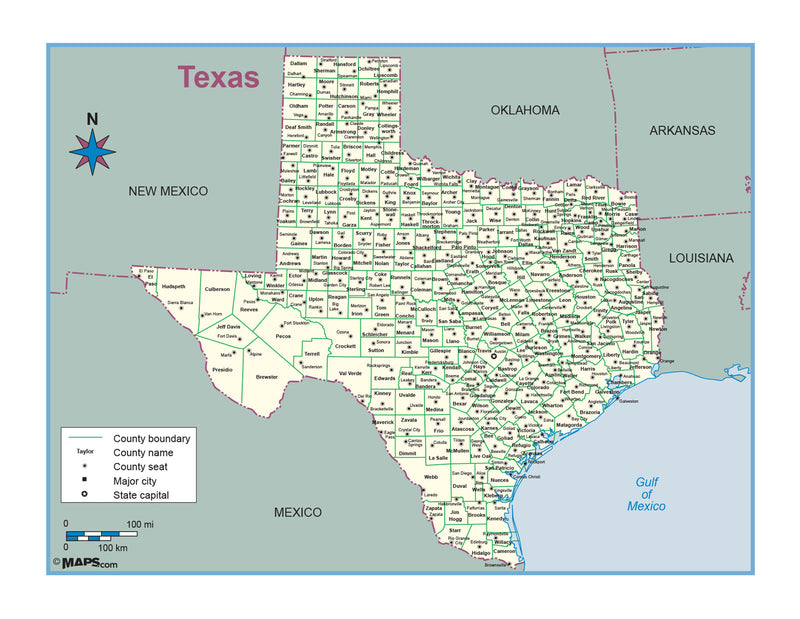 Texas County Outline Wall Map | Maps.com.com