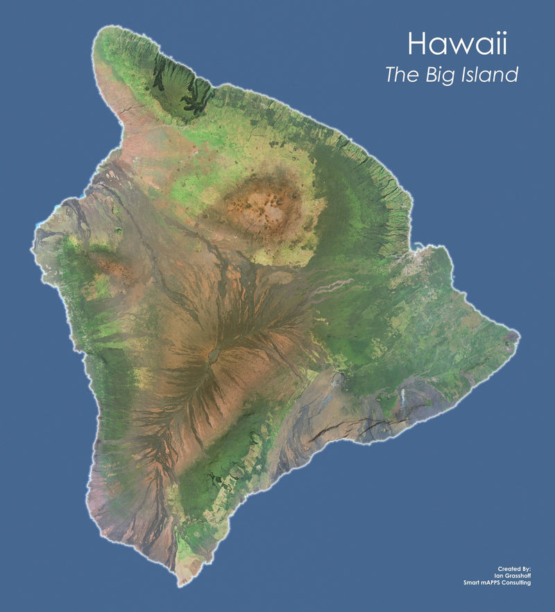 Hawaii The Big Island Satellite Image Wall Map Maps Com Com   SMA10006 800x 