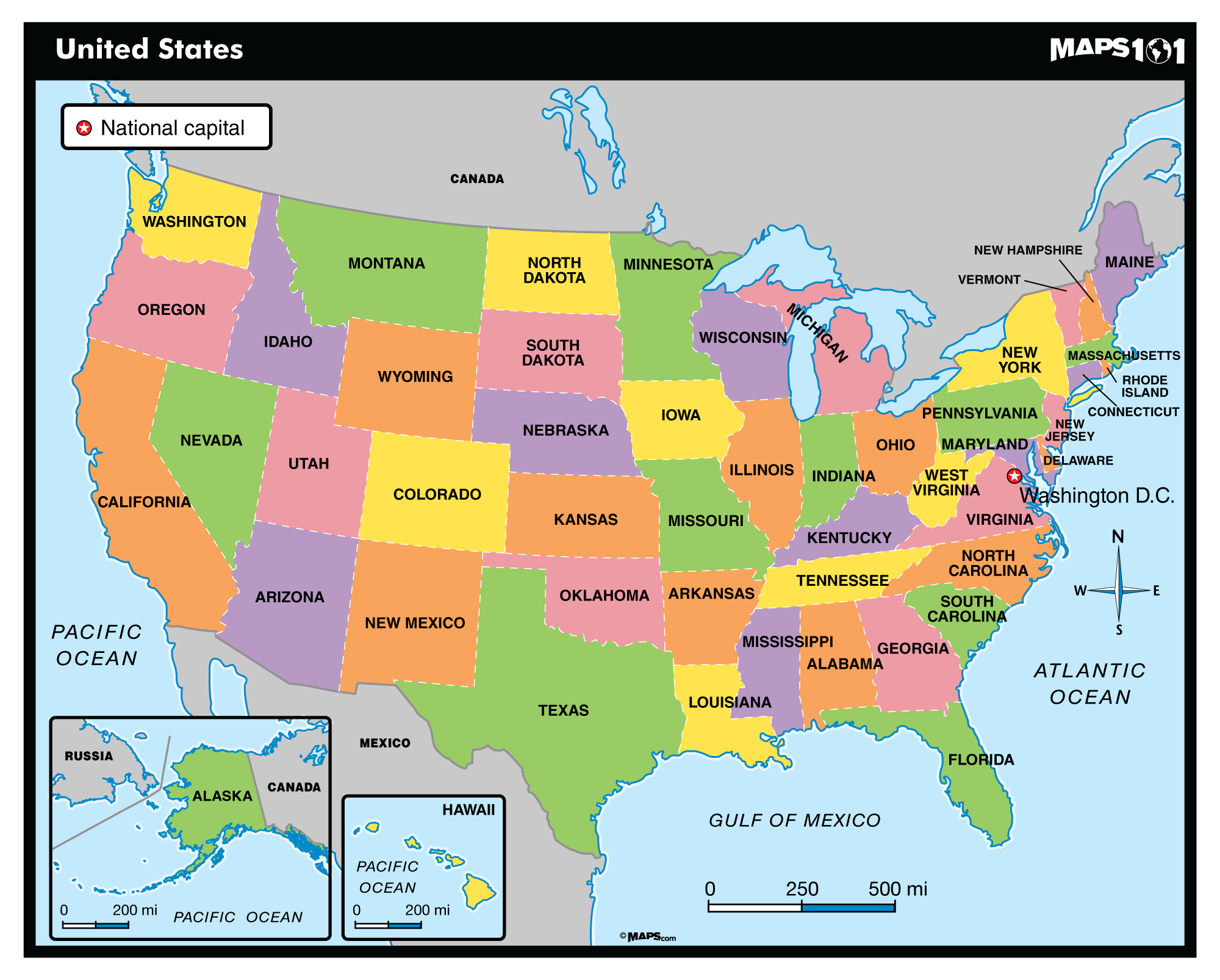 Primary Level: United States Political Map | Maps.com.com