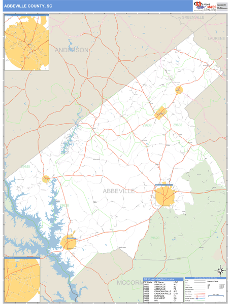Abbeville County, South Carolina Zip Code Wall Map | Maps.com.com