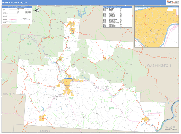 Athens County Ohio Zip Code Wall Map 5987