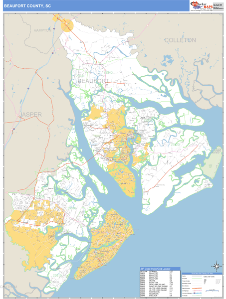 Beaufort County, South Carolina Zip Code Wall Map | Maps.com.com