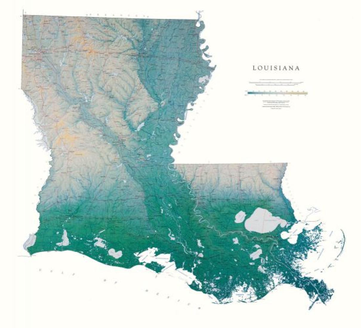Louisiana Physical Wall Map By Raven Maps