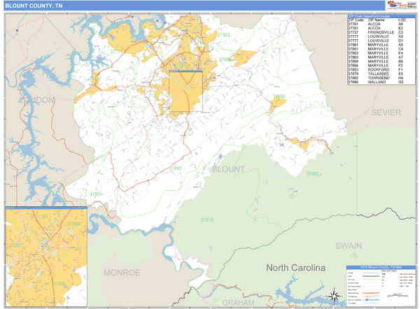 blount-county-tennessee-zip-code-wall-map-maps