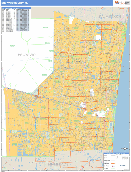 Broward County Cities Map Broward County, Florida Zip Code Wall Map | Maps.com.com