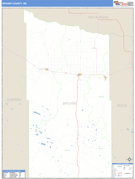 Brown County Nebraska Zip Code Wall Map