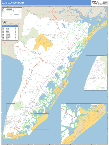 Cape May County, New Jersey Zip Code Wall Map | Maps.com.com