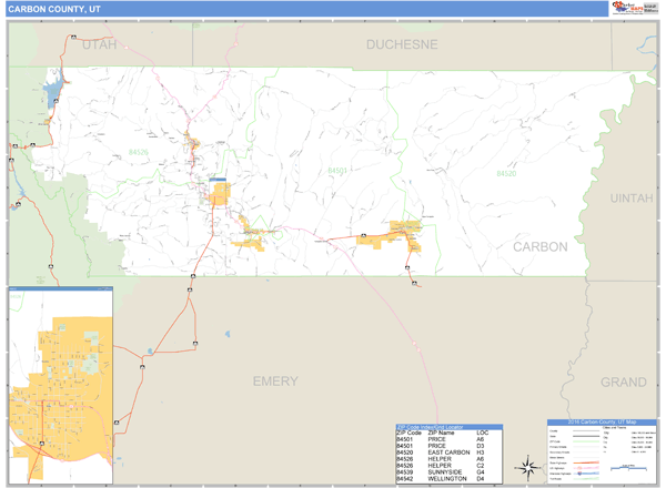 Carbon County Utah Map Carbon County, Utah Zip Code Wall Map | Maps.com.com