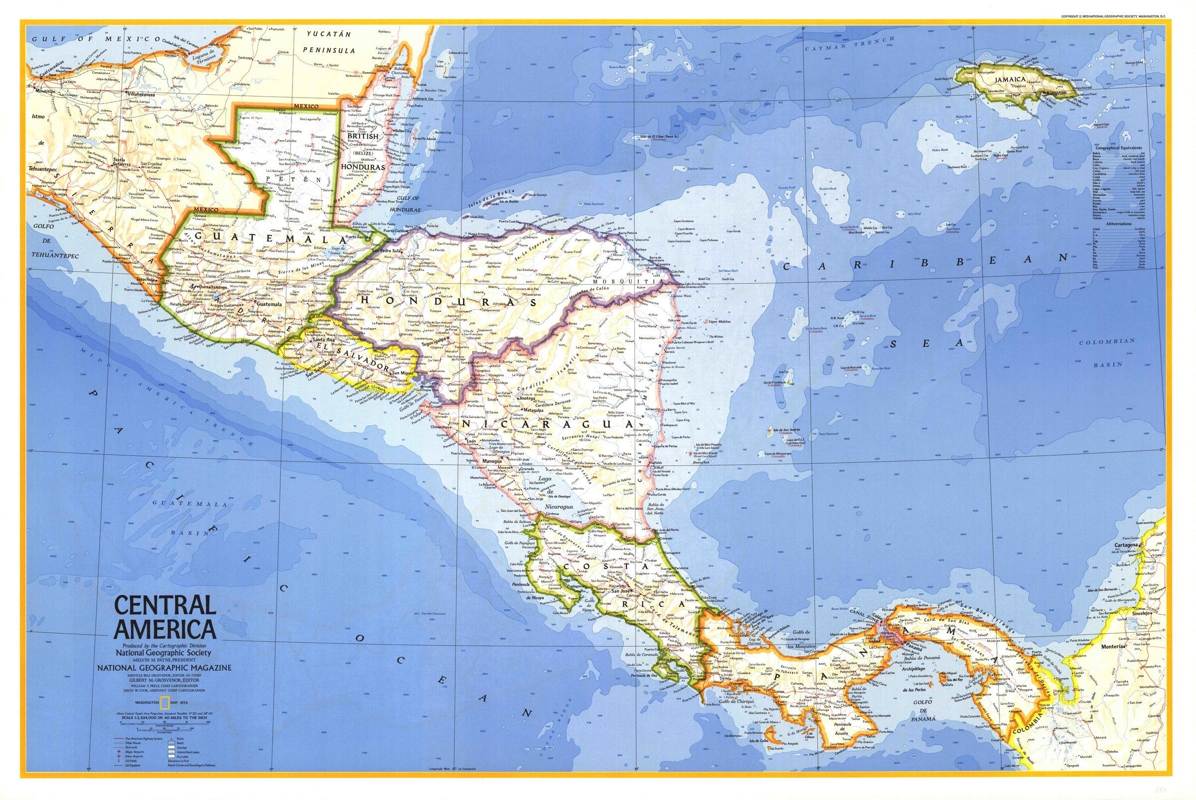 National Geographic Central America Map 1973 6860