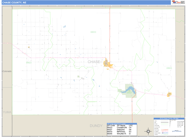 Chase County Nebraska Zip Code Wall Map 0809