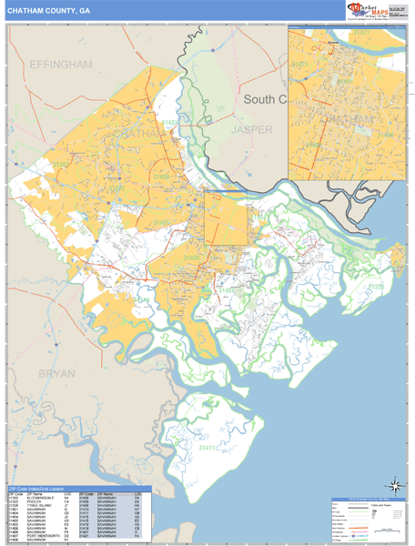 Chatham County, Georgia Zip Code Wall Map | Maps.com.com