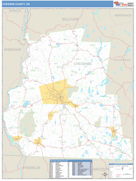 Cheshire County, New Hampshire Zip Code Wall Map | Maps.com.com