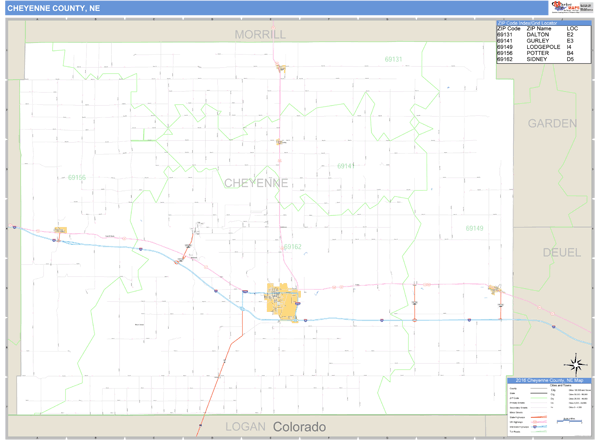 Cheyenne County, Nebraska Zip Code Wall Map | Maps.com.com