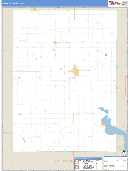 Clay County Kansas Zip Code Wall Map Maps Com Com   Clay Ks Grande 